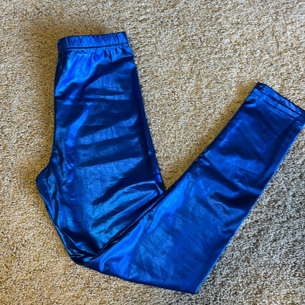 Women’s Blue Metallic Leggings, Size S